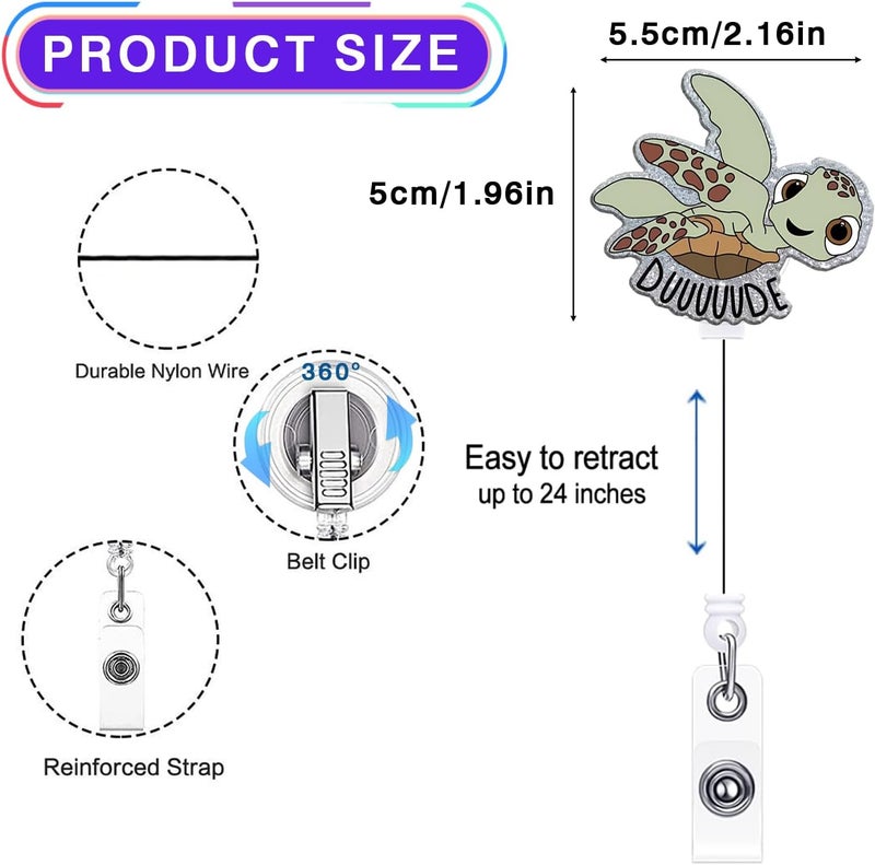 LEBEIGHT Funny Sea Turtle Badge Reel, Ocean Animal Retractable Badge Reel for Nurse Nursing Student RN CNA LPN Medical Worker & Teacher, Cute Pediatric Nurse Gifts, Dude Turtle Badge Holder with Alligator Clip - Image 2